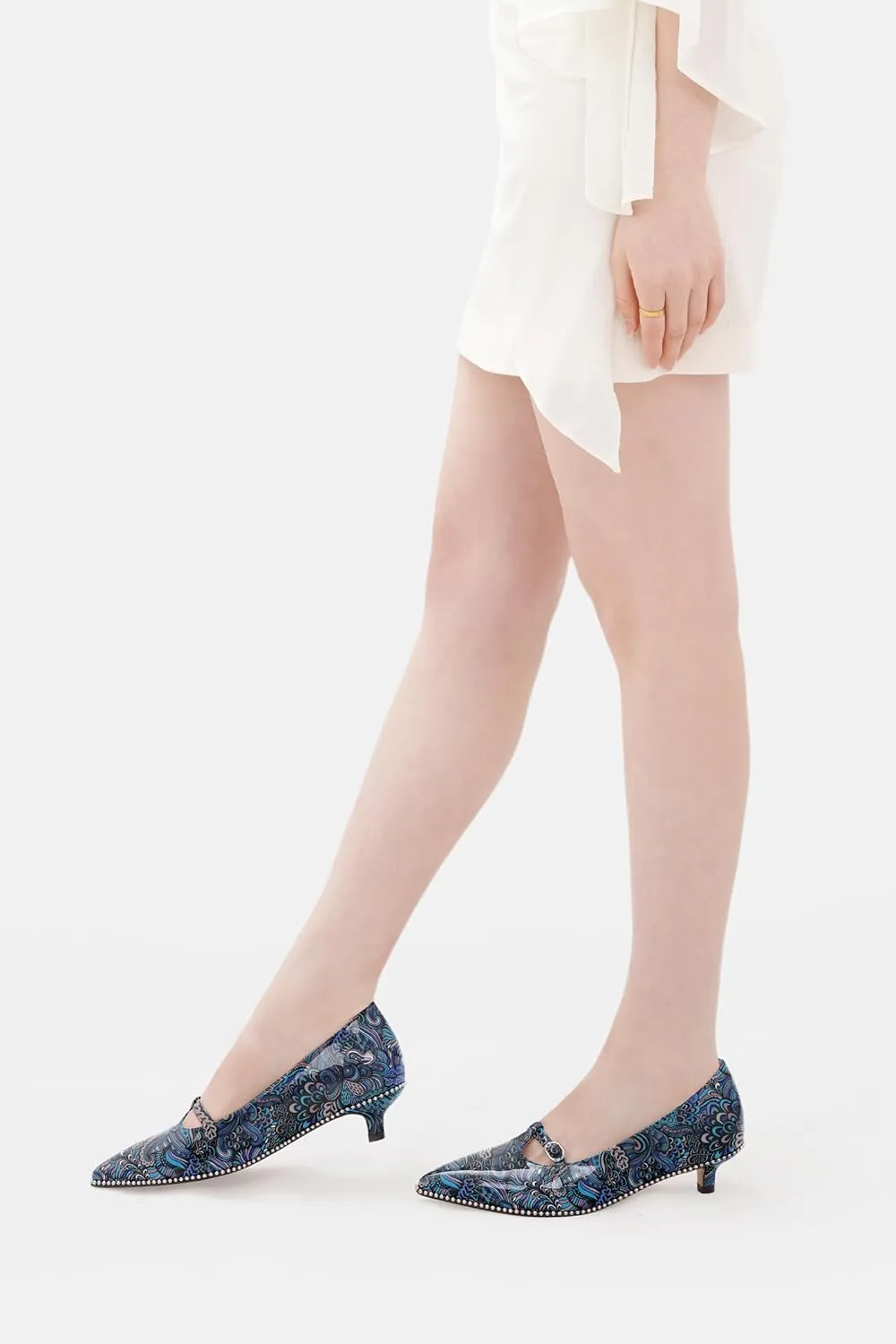 Oh Mispares Women's Low Kitten Heels Pointed Toe Beaded Pumps for Women Slip-on Comfortable Office Work Dress Shoes with Buckle