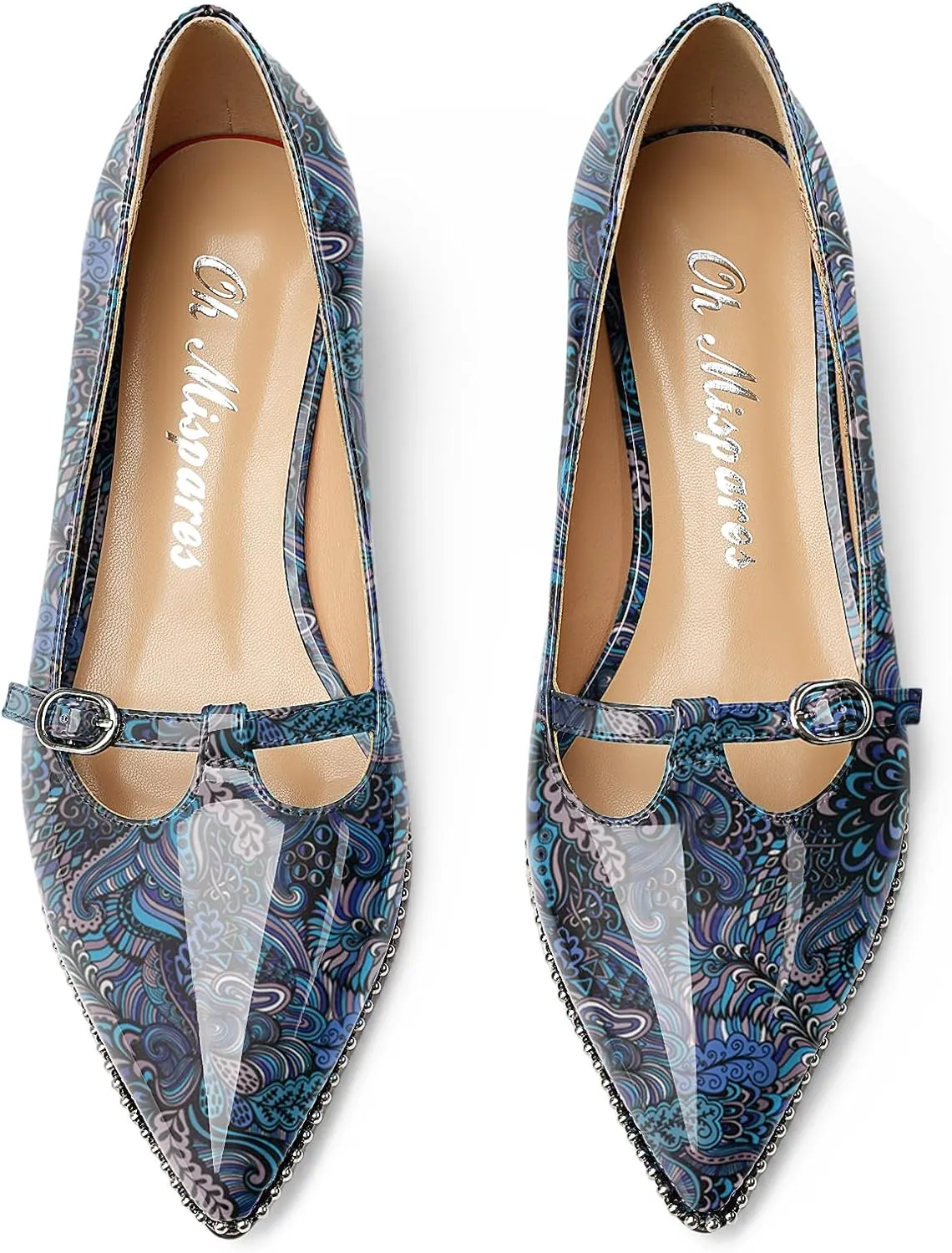 Oh Mispares Women's Low Kitten Heels Pointed Toe Beaded Pumps for Women Slip-on Comfortable Office Work Dress Shoes with Buckle