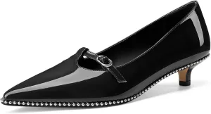 Oh Mispares Women's Low Kitten Heels Pointed Toe Beaded Pumps for Women Slip-on Comfortable Office Work Dress Shoes with Buckle