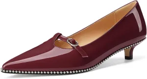 Oh Mispares Women's Low Kitten Heels Pointed Toe Beaded Pumps for Women Slip-on Comfortable Office Work Dress Shoes with Buckle