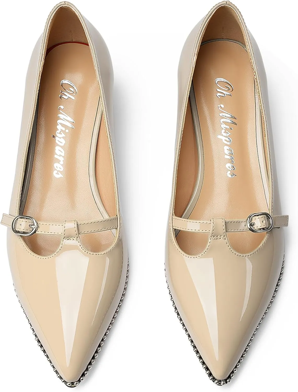 Oh Mispares Women's Low Kitten Heels Pointed Toe Beaded Pumps for Women Slip-on Comfortable Office Work Dress Shoes with Buckle