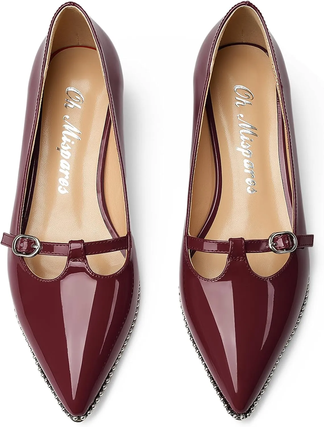 Oh Mispares Women's Low Kitten Heels Pointed Toe Beaded Pumps for Women Slip-on Comfortable Office Work Dress Shoes with Buckle