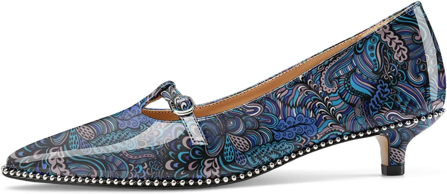 Oh Mispares Women's Low Kitten Heels Pointed Toe Beaded Pumps for Women Slip-on Comfortable Office Work Dress Shoes with Buckle