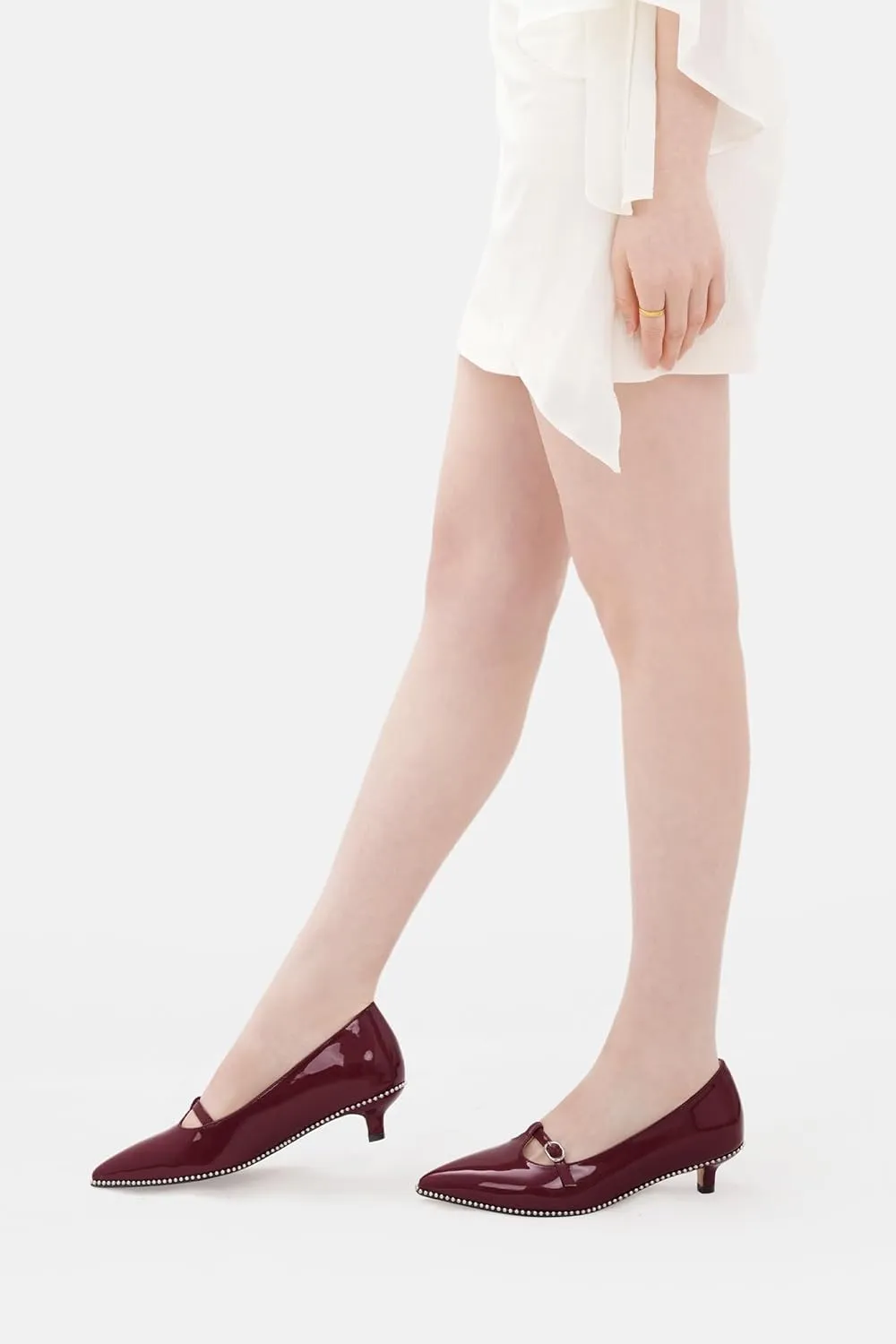 Oh Mispares Women's Low Kitten Heels Pointed Toe Beaded Pumps for Women Slip-on Comfortable Office Work Dress Shoes with Buckle