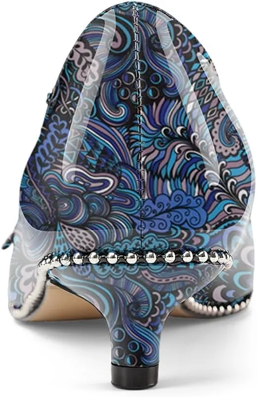Oh Mispares Women's Low Kitten Heels Pointed Toe Beaded Pumps for Women Slip-on Comfortable Office Work Dress Shoes with Buckle