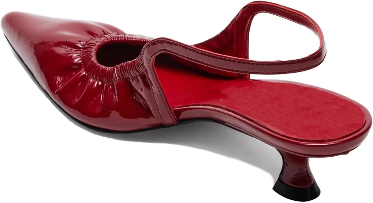 olomisa Slingback Pumps for Women, Kitten Heels with Pointed Toe Low Heel Sandals Ankle Strap Heels Slip-On Pumps