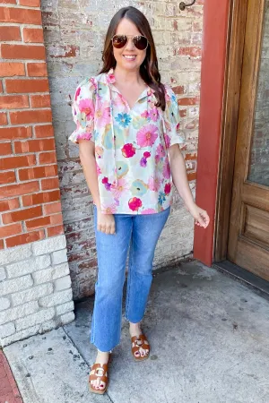 Out of Bloom Floral Print Berry Top