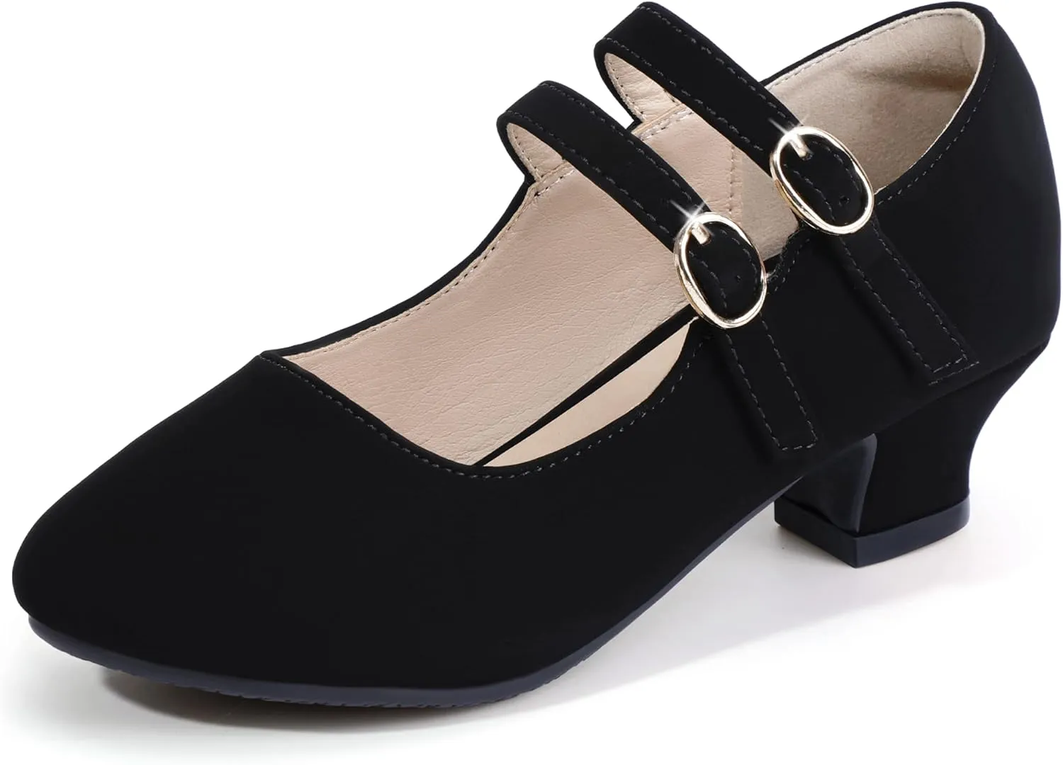 PANDANINJIA Christy Girls Heels Dress Shoes Mary Jane Rhinestone Bows Pumps Low Heel Princess Flower Wedding Party for Toddler Little Kid