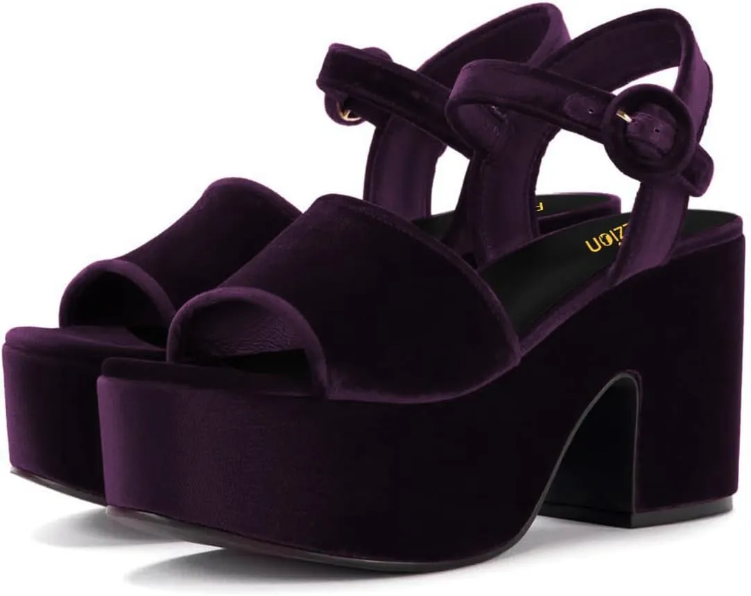 Pazzion Women Chunky High Heel Platform Sandals Open Toe Ankle Strap Buckle Ladies Shoes for Bridal Prom Event Size 4-16 US