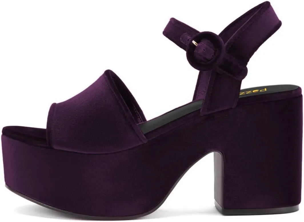 Pazzion Women Chunky High Heel Platform Sandals Open Toe Ankle Strap Buckle Ladies Shoes for Bridal Prom Event Size 4-16 US