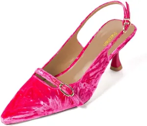 Pazzion Women's Pointed Closed Toe Slingback Pumps Mid Kitten Heel Ankle Strap Buckled Sandals Comfy Daily Prom Event Shoes Size 4-16 US