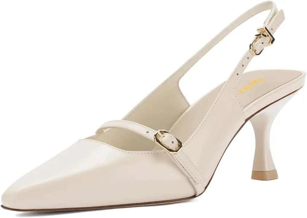 Pazzion Women's Pointed Closed Toe Slingback Pumps Mid Kitten Heel Ankle Strap Buckled Sandals Comfy Daily Prom Event Shoes Size 4-16 US