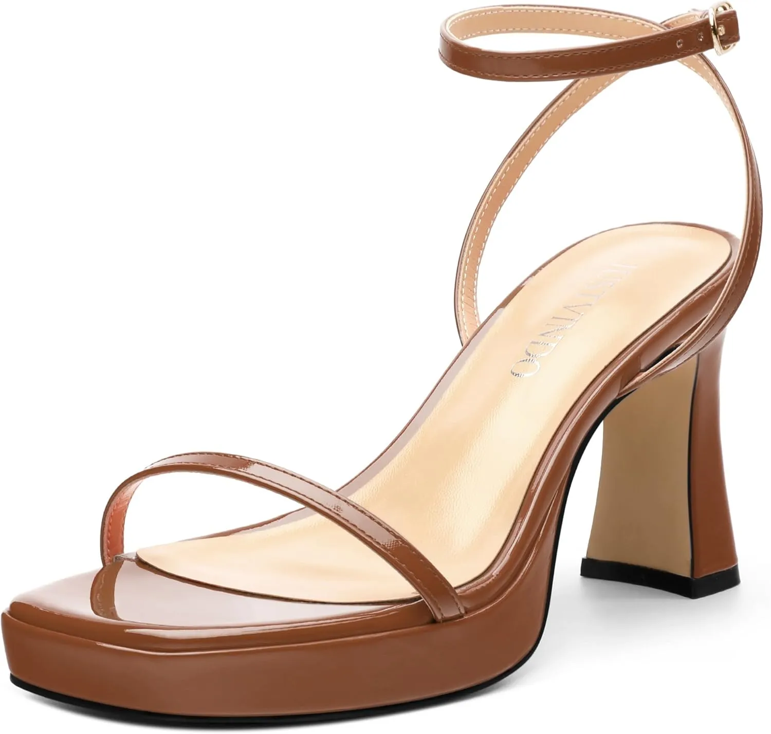 Platform Chunky Block High Heels for Women Patent Square Open Toe Ankle Strap Buckle Heeled Sandals Fashion Wedding Party Prom Evening Dress Shoes