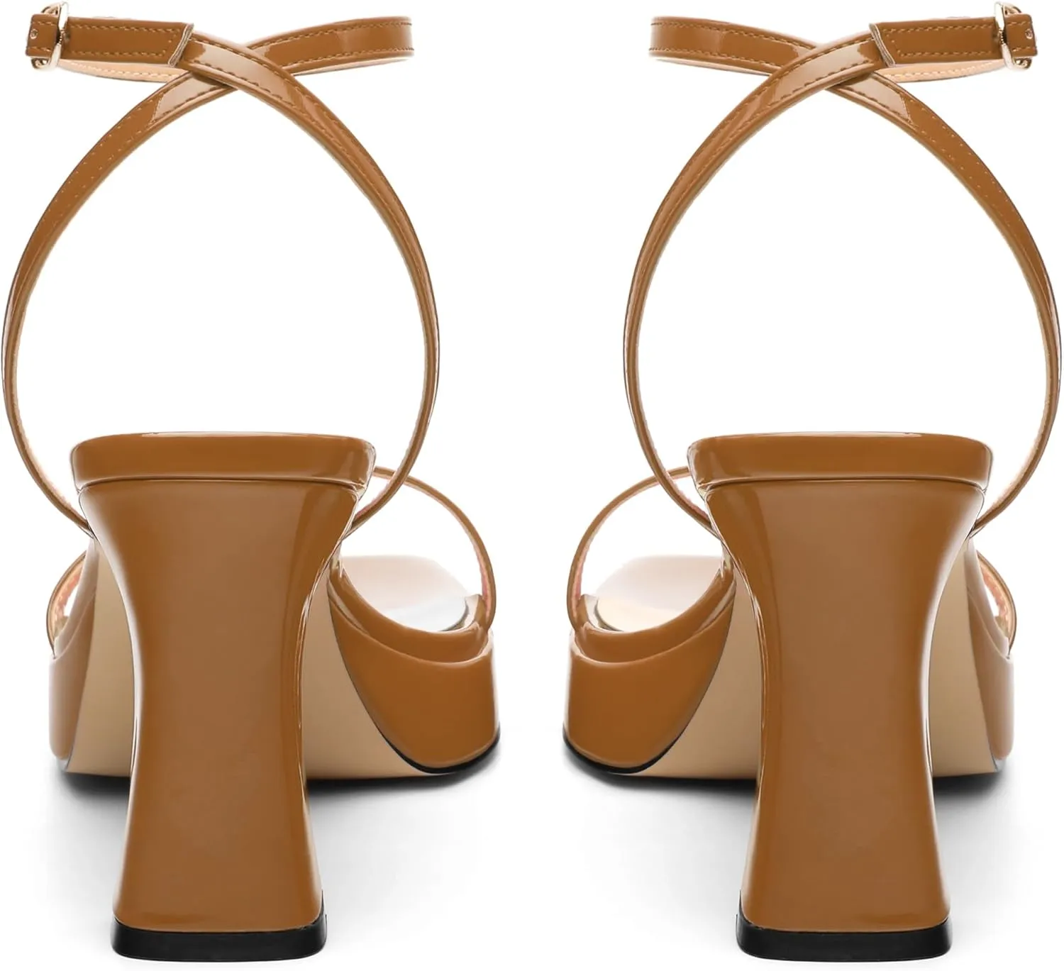 Platform Chunky Block High Heels for Women Patent Square Open Toe Ankle Strap Buckle Heeled Sandals Fashion Wedding Party Prom Evening Dress Shoes