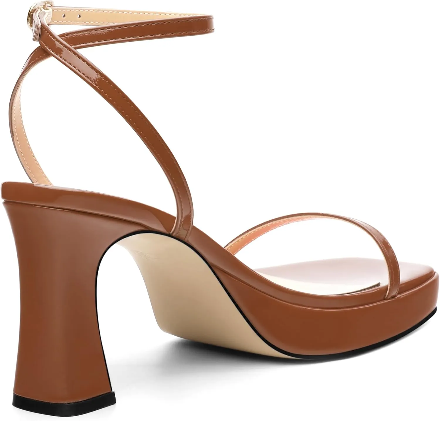 Platform Chunky Block High Heels for Women Patent Square Open Toe Ankle Strap Buckle Heeled Sandals Fashion Wedding Party Prom Evening Dress Shoes