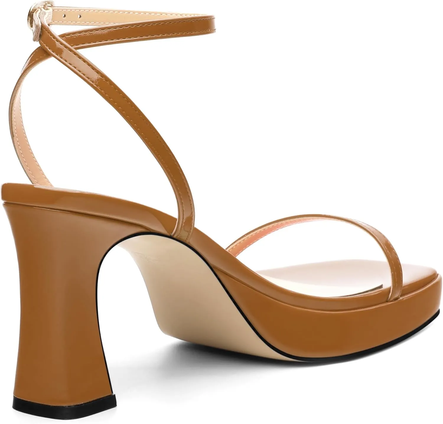 Platform Chunky Block High Heels for Women Patent Square Open Toe Ankle Strap Buckle Heeled Sandals Fashion Wedding Party Prom Evening Dress Shoes