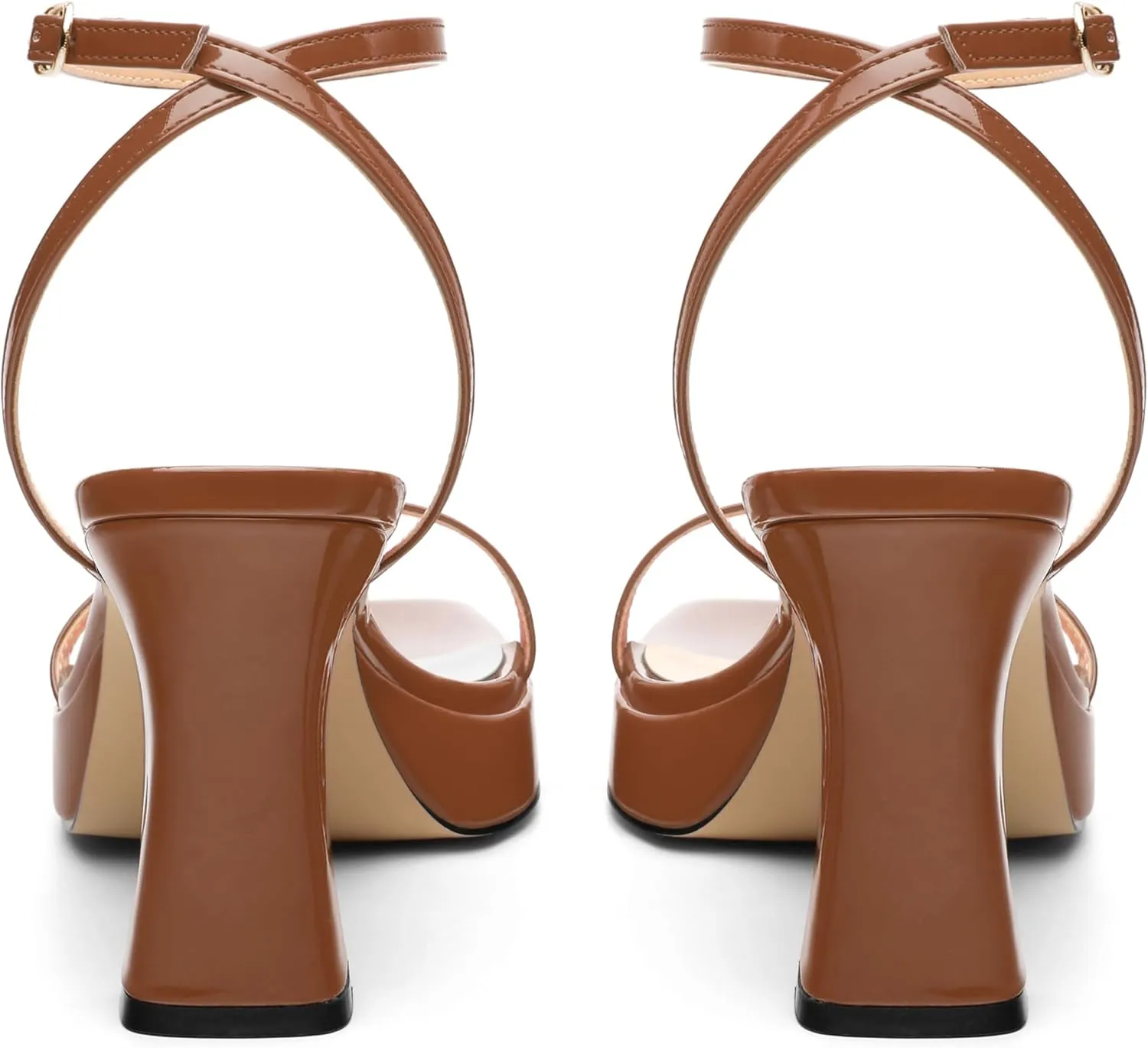 Platform Chunky Block High Heels for Women Patent Square Open Toe Ankle Strap Buckle Heeled Sandals Fashion Wedding Party Prom Evening Dress Shoes