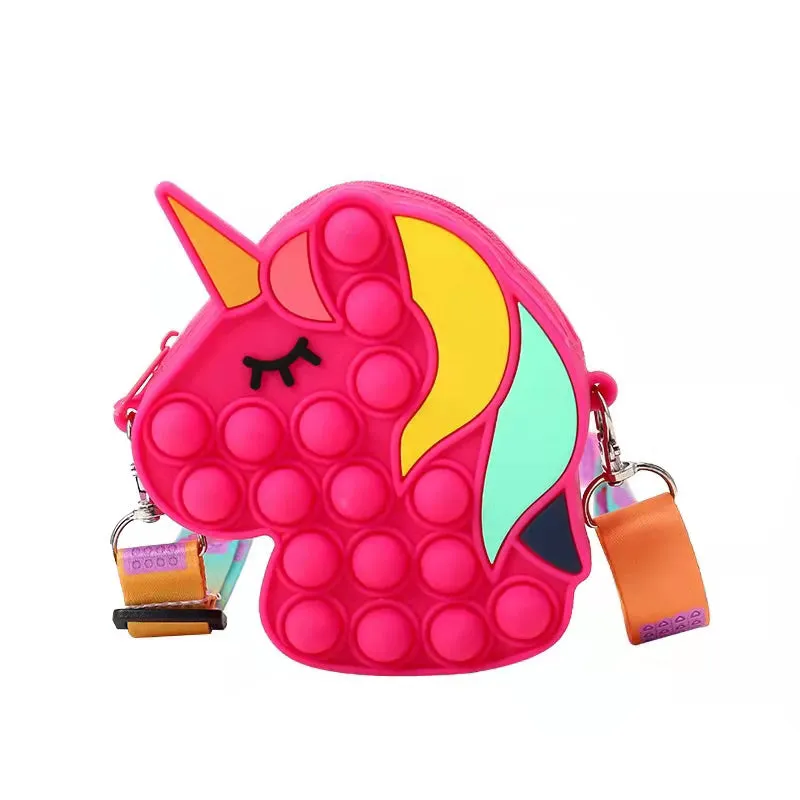Pop It Fidget Silicone Rainbow Unicorn Bubble Crossbody Bags for Girls