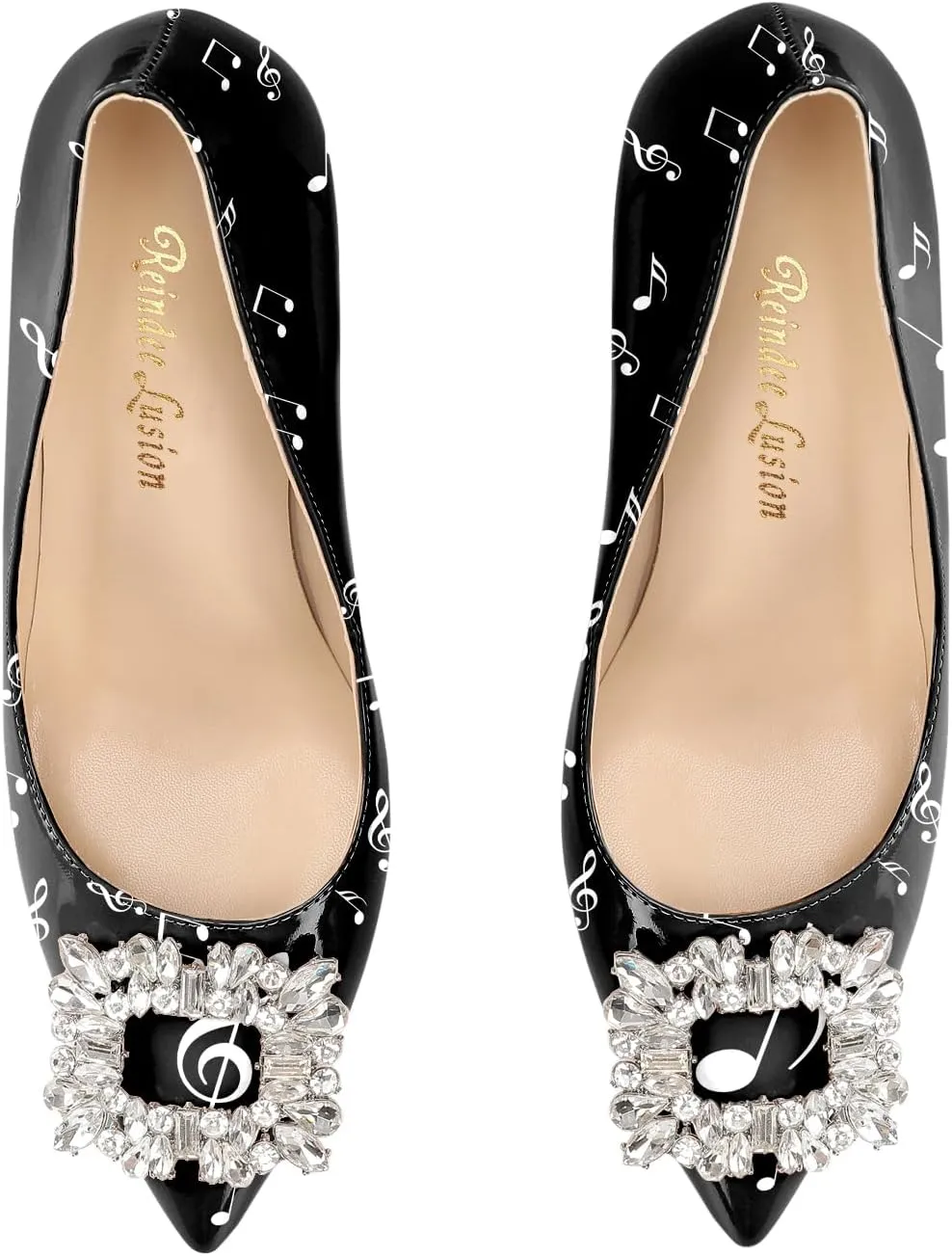 Reindee Lusion Womens High Stiletto Heels Pumps Crystal Printed Closed Toe Sexy Pumps Shoes