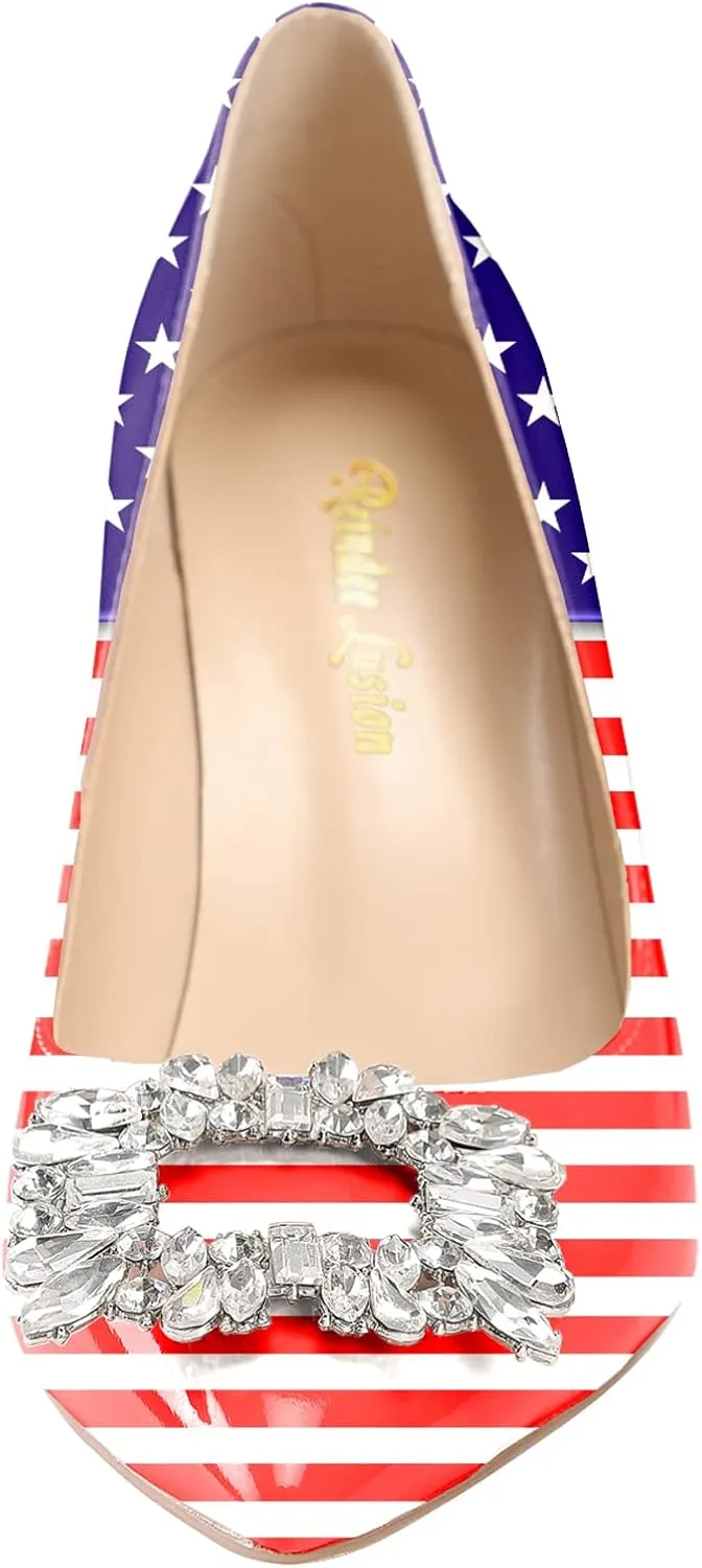 Reindee Lusion Womens High Stiletto Heels Pumps Crystal Printed Closed Toe Sexy Pumps Shoes