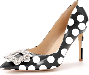 Reindee Lusion Womens High Stiletto Heels Pumps Crystal Printed Closed Toe Sexy Pumps Shoes