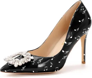 Reindee Lusion Womens High Stiletto Heels Pumps Crystal Printed Closed Toe Sexy Pumps Shoes