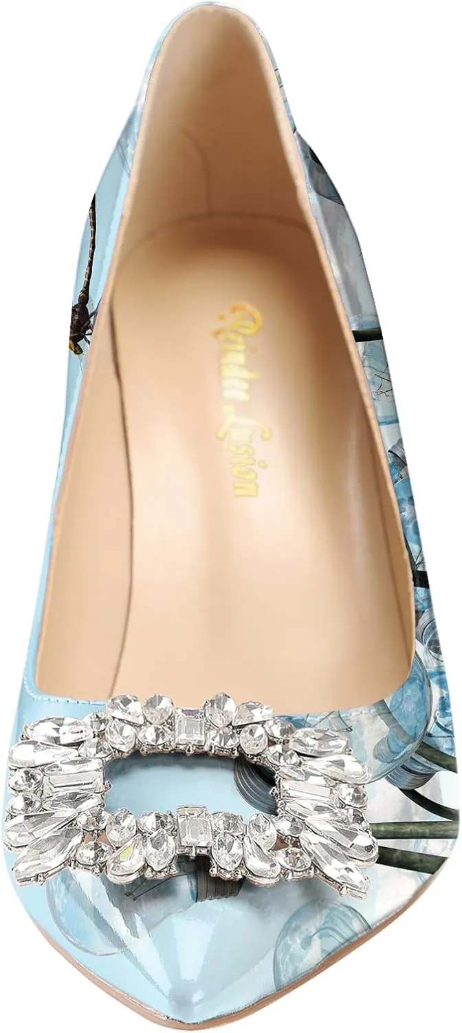 Reindee Lusion Womens High Stiletto Heels Pumps Crystal Printed Closed Toe Sexy Pumps Shoes