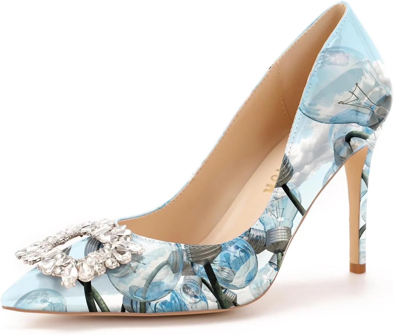 Reindee Lusion Womens High Stiletto Heels Pumps Crystal Printed Closed Toe Sexy Pumps Shoes