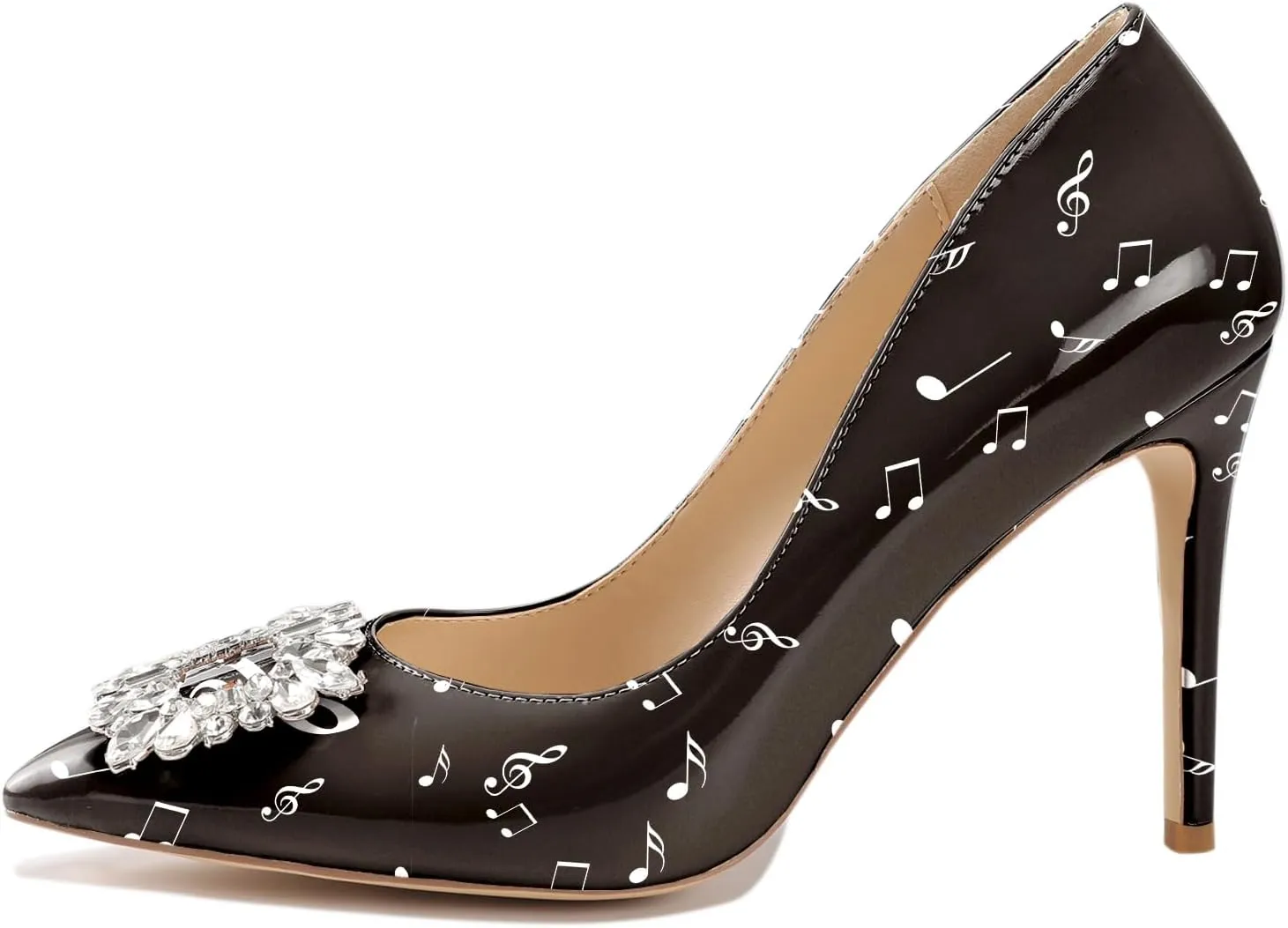 Reindee Lusion Womens High Stiletto Heels Pumps Crystal Printed Closed Toe Sexy Pumps Shoes