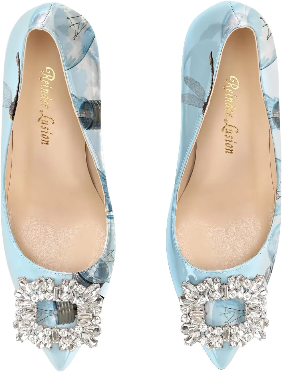 Reindee Lusion Womens High Stiletto Heels Pumps Crystal Printed Closed Toe Sexy Pumps Shoes