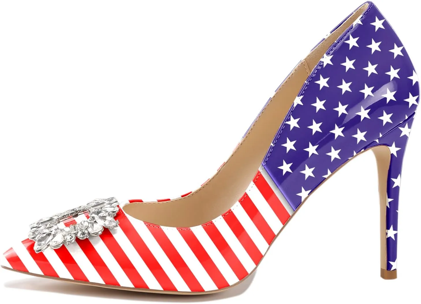 Reindee Lusion Womens High Stiletto Heels Pumps Crystal Printed Closed Toe Sexy Pumps Shoes