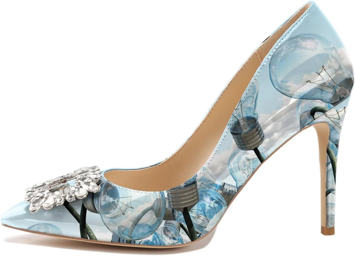 Reindee Lusion Womens High Stiletto Heels Pumps Crystal Printed Closed Toe Sexy Pumps Shoes