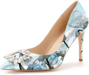 Reindee Lusion Womens High Stiletto Heels Pumps Crystal Printed Closed Toe Sexy Pumps Shoes