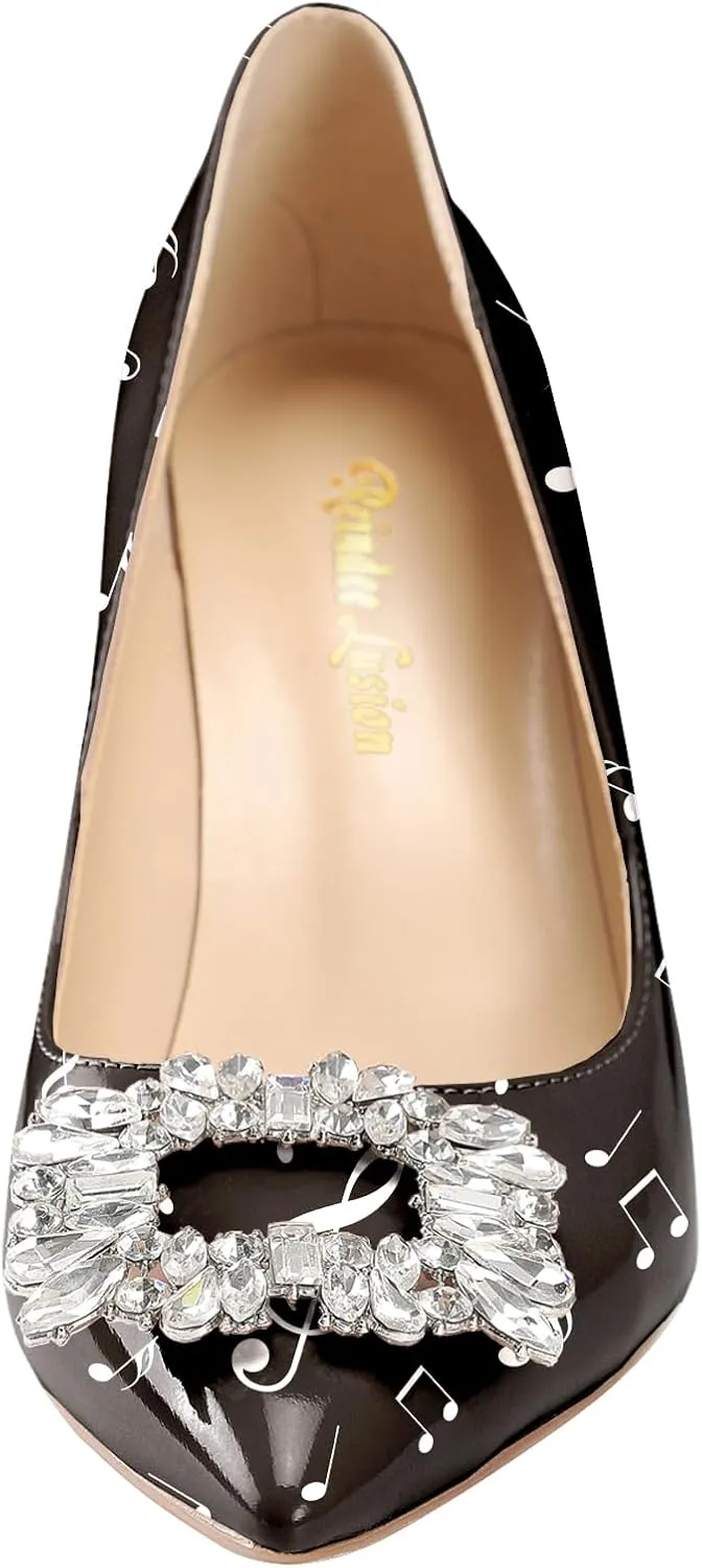 Reindee Lusion Womens High Stiletto Heels Pumps Crystal Printed Closed Toe Sexy Pumps Shoes