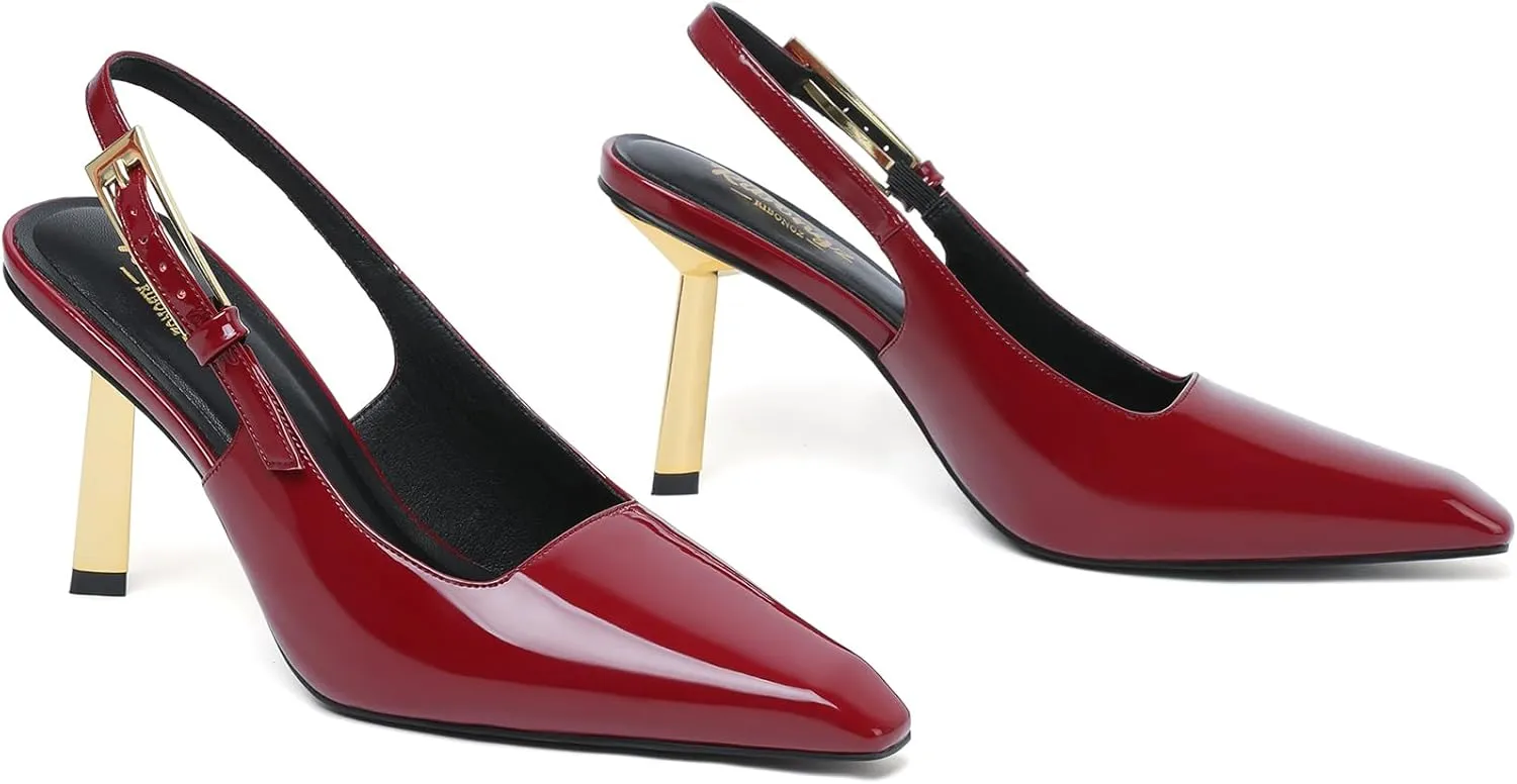 RIBONGZ Slingback Heels for Women Closed Pointed Toe Stiletto High Heels Dress Sexy Pumps Heeled Wedding Bride Prom Party Evening Dressy Shoes