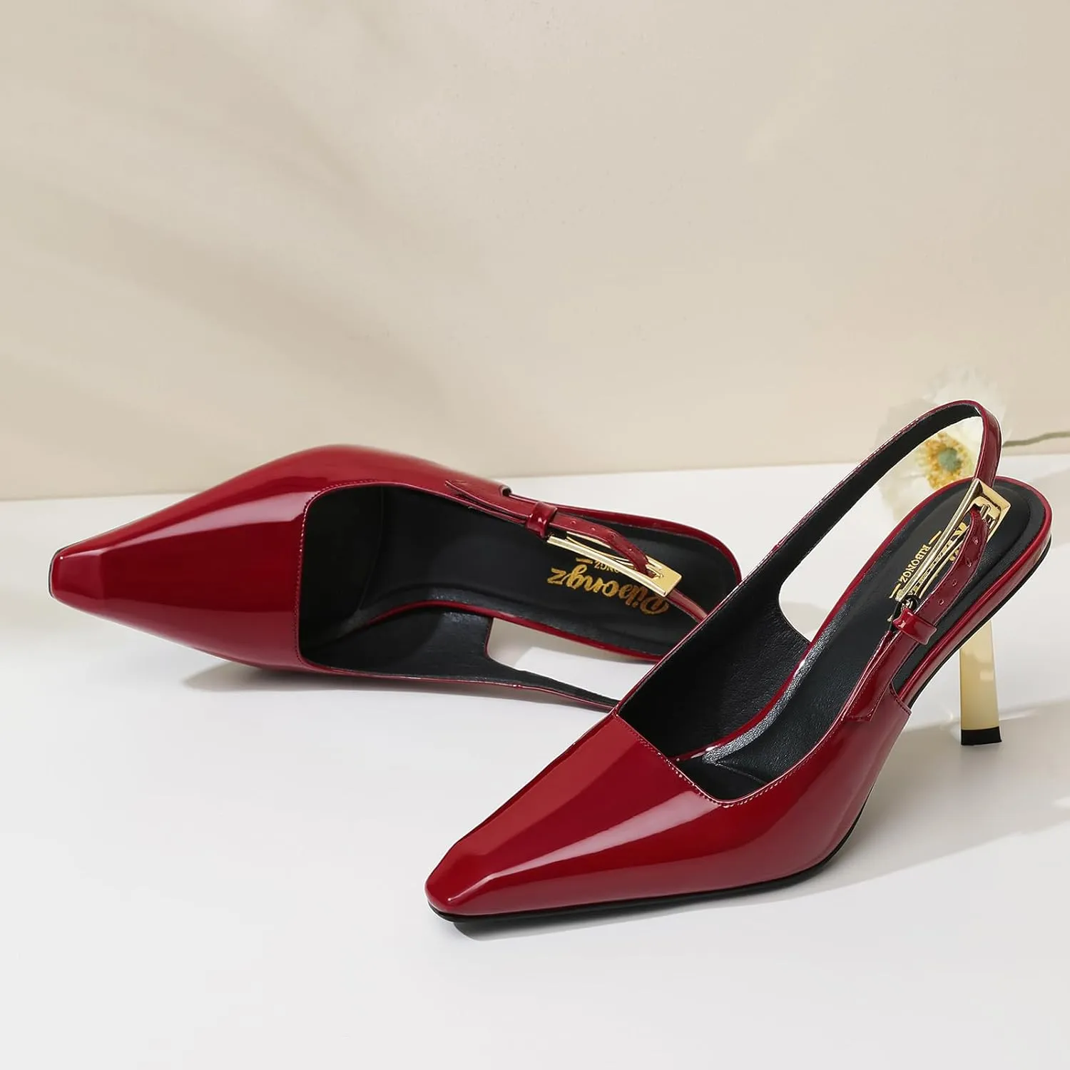 RIBONGZ Slingback Heels for Women Closed Pointed Toe Stiletto High Heels Dress Sexy Pumps Heeled Wedding Bride Prom Party Evening Dressy Shoes