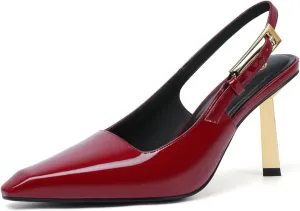 RIBONGZ Slingback Heels for Women Closed Pointed Toe Stiletto High Heels Dress Sexy Pumps Heeled Wedding Bride Prom Party Evening Dressy Shoes