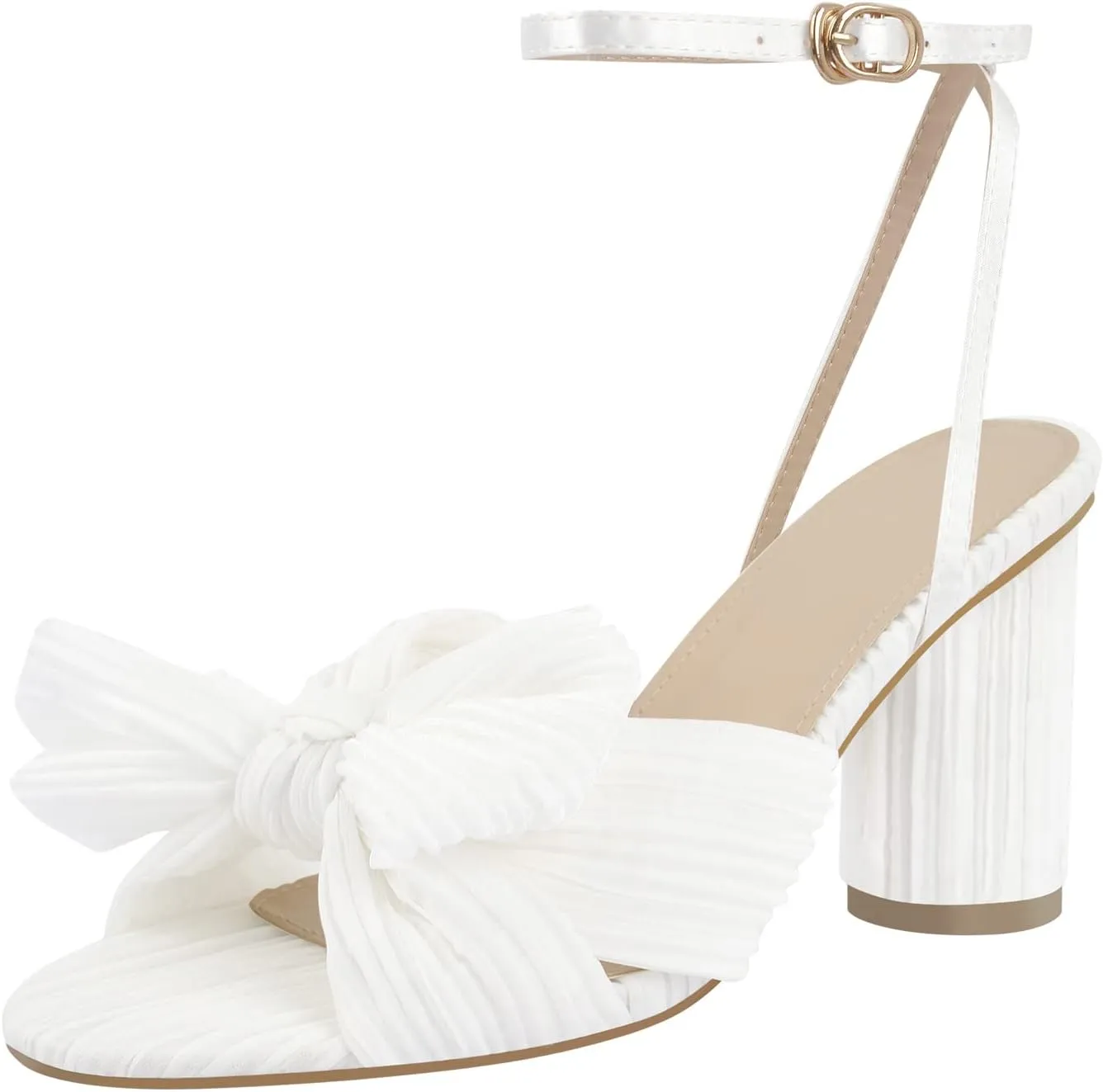Richealnana Women's Ankle Strap Bowknot Open Toe Block Heel Sandals Wedding Dress Shoes
