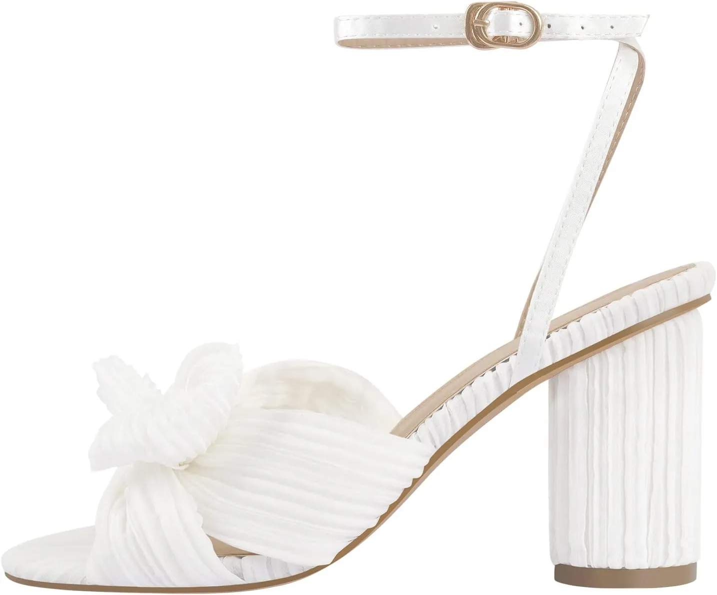 Richealnana Women's Ankle Strap Bowknot Open Toe Block Heel Sandals Wedding Dress Shoes