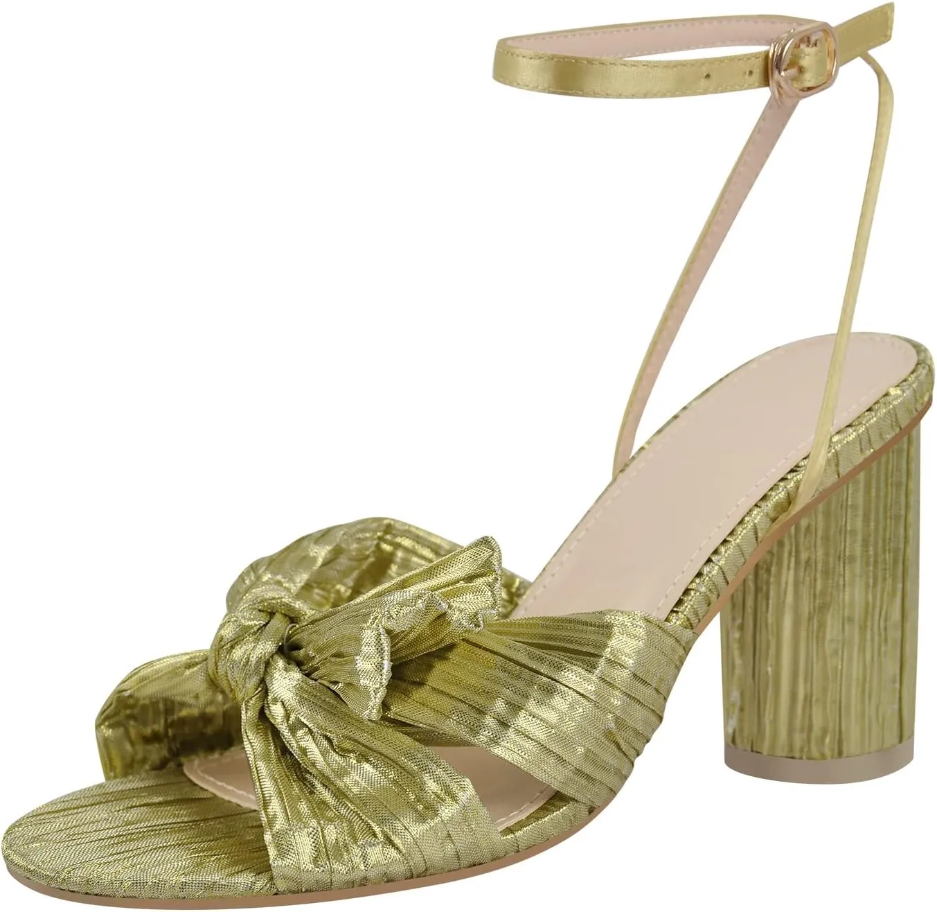Richealnana Women's Ankle Strap Bowknot Open Toe Block Heel Sandals Wedding Dress Shoes