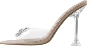 Richealnana Women's Pointed Toe Bow-knot Rhinestones Slip On Mule Sandals For Party Prom