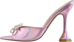Richealnana Women's Pointed Toe Bow-knot Rhinestones Slip On Mule Sandals For Party Prom