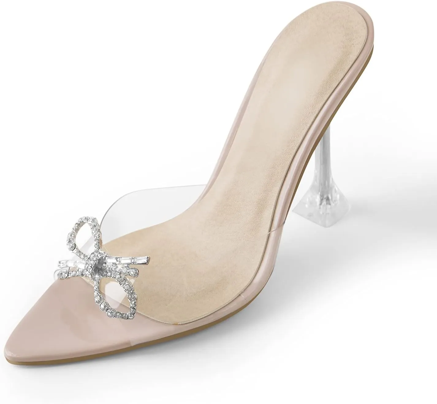 Richealnana Women's Pointed Toe Bow-knot Rhinestones Slip On Mule Sandals For Party Prom