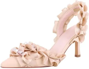 Richealnana Women's Pointed Toe Rhinestones Bowknot Slouch Slingback Mule Sandals Party Dance Wedding Pumps