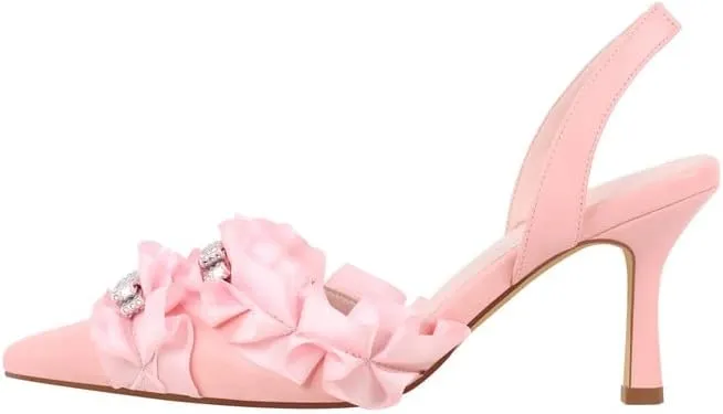 Richealnana Women's Pointed Toe Rhinestones Bowknot Slouch Slingback Mule Sandals Party Dance Wedding Pumps