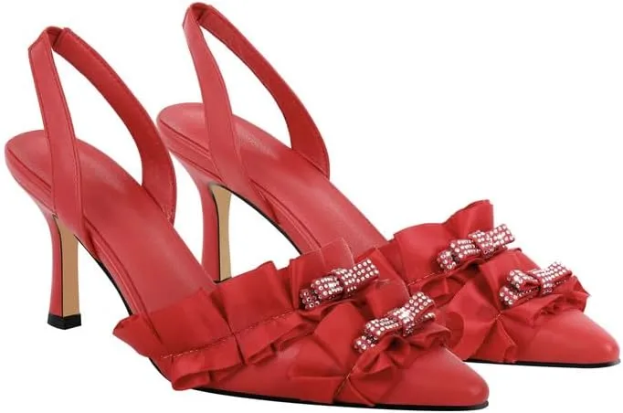 Richealnana Women's Pointed Toe Rhinestones Bowknot Slouch Slingback Mule Sandals Party Dance Wedding Pumps