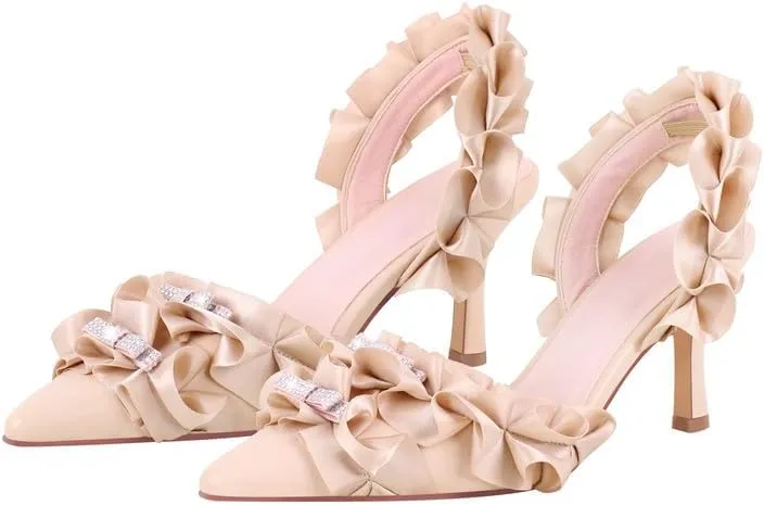 Richealnana Women's Pointed Toe Rhinestones Bowknot Slouch Slingback Mule Sandals Party Dance Wedding Pumps