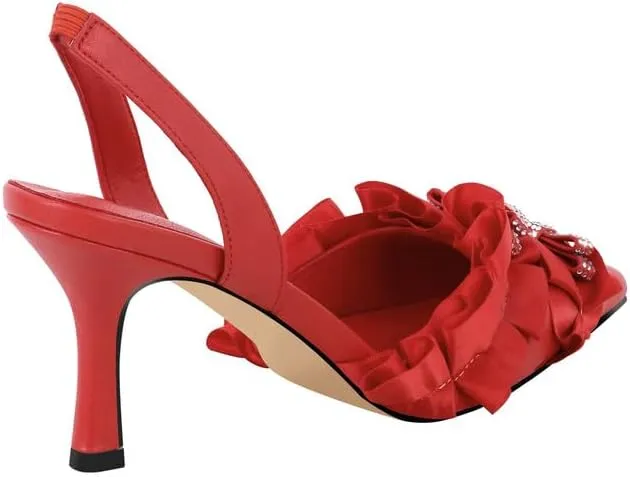 Richealnana Women's Pointed Toe Rhinestones Bowknot Slouch Slingback Mule Sandals Party Dance Wedding Pumps