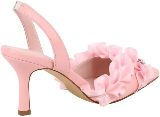 Richealnana Women's Pointed Toe Rhinestones Bowknot Slouch Slingback Mule Sandals Party Dance Wedding Pumps