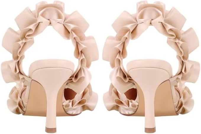 Richealnana Women's Pointed Toe Rhinestones Bowknot Slouch Slingback Mule Sandals Party Dance Wedding Pumps